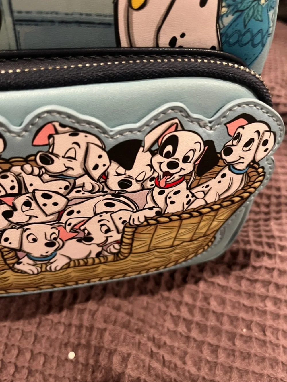 Disney Light Blue 101 Dalmatians Puppy Basket Mini Backpack Loungefly rare